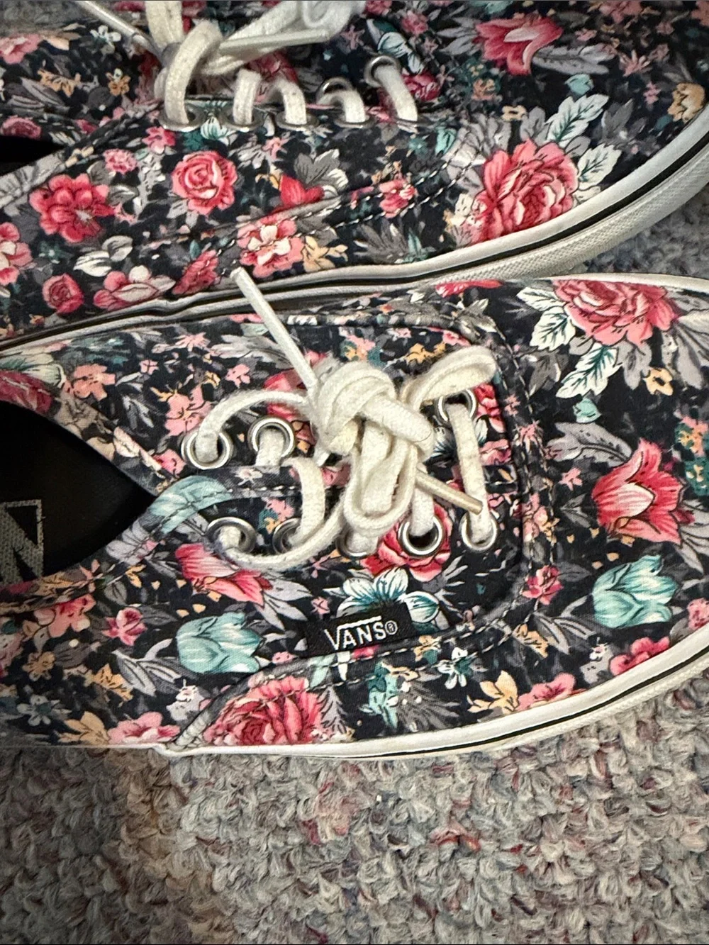 Vans Black Floral Canvas Lace-Up Sneakers - Multi